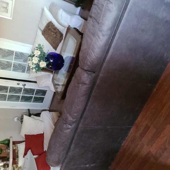 Almost new brown suade leather sofa 88 inches long